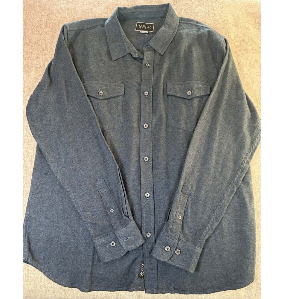 Valor Collective Mens XL Long Sleeve Button Down Shirt Charcoal Grey‎ NWT
